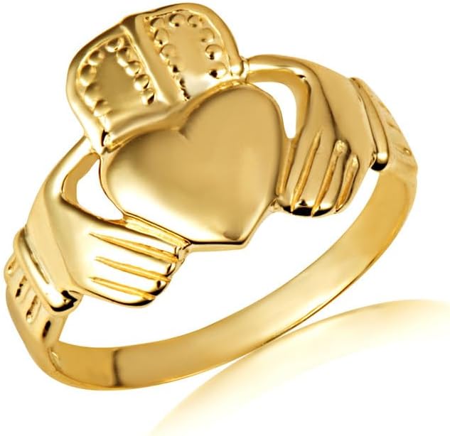 10K and 14K Gold Men's Classic Claddagh Ring Available in Yellow, Rose and White Gold with Multiple RingSize