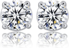 14K Solid Gold over S925 Silver 3mm-5mm Diamond 0.1-0.5 Carat VVS1 Stud Earrings, Unisex Hip-hop Four-Prong Stud Earrings