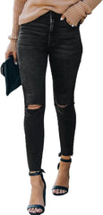 Allimy Women's High Rise Skinny Stretch Ripped Jeans High Waisted Destroyed Denim Pants