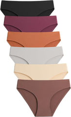 Caterlove Women's Seamless Underwear No Show Stretch Bikini Panties Silky Invisible Hipster 6 Pack