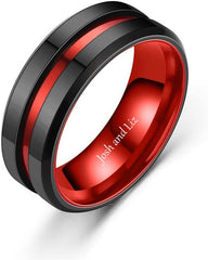 Men's Black Tungsten Carbide Wedding Band 8mm Comfort Fit,Promise Rings for Him Engraved Personalized,Custom Blue Line Engagement Ring for Men Silver/Gold/Rose Gold/Blue,Size 6-13