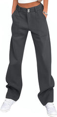 Womens Chinos Pants Skinny Flare Wide Leg Stretchy Work Pants with Pockets Comfy Double Button Formal Office Tall Slacks