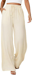 Womens Linen Pants High Waisted Wide Leg Trousers Summer Palazzo Casual Pant Flowy Drawstring Beach Pants