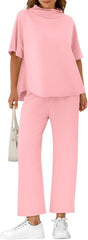 Yousify Women's Oversized Lounge Set 3/4 Batwing Sleeve Crew Neck Pullover Top Wide Leg Pants Two Piece Outfits
