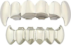 18K Gold Plated Hip Hop Teeth Grillz Caps Vampire Fangs 6 Teeth Mouth Top Bottom Grills Set for Men Women Party Accessories Teeth Grills