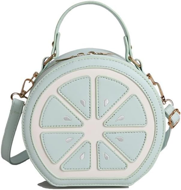 Cute Fruit Shaped Round Crossbody Bag, Lemon Lime Slices Pattern Top Handle Handbag, Novelty Fashion Orange Shoulder Purse