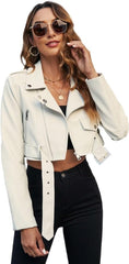 Womens Trendy Cropped Coat Faux Leather Jacket - Short Motorcycle Coat For Fall And Winter