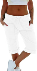 Kubbon Capri Pants for Women Casual Loose-Fit Cuffed Hem Capris Pant Drawstring Elastic Workout Cropped Pants with Pockets