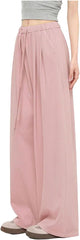 Women's Wide Leg Ice Silk Jeans Fashion Elastic Waist Loose Pants Comfortable Pocket Straight Trousers Female