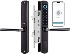 Smart Sliding Door Lock with Fingerprint, Password, IC Card, Mechanical Key & WiFi Tuya App Control | Keypad, Hook Mortise + Doorbell | Auto-Lock | Easy Install (Black)