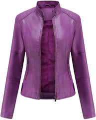 Women Spring Short Faux Leather Jacket Solid Color Slim Fit Jacket Fashionable Motorcycle Biker Jackets