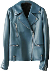 Niiyyjj Women's Short Faux Leather Biker Jacket Long Sleeve PU Leather Moto Coat Slim Fit Motorcycle Outerwear