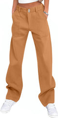 Womens Chinos Pants Skinny Flare Wide Leg Stretchy Work Pants with Pockets Comfy Double Button Formal Office Tall Slacks