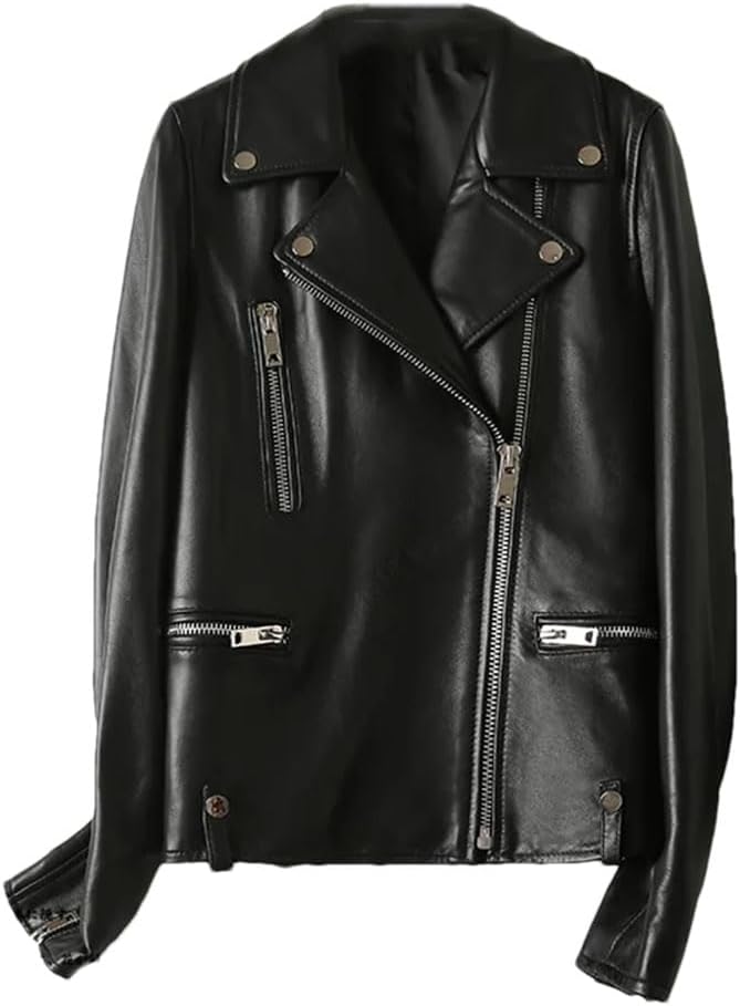 Niiyyjj Women's Short Faux Leather Biker Jacket Long Sleeve PU Leather Moto Coat Slim Fit Motorcycle Outerwear