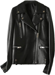 Niiyyjj Women's Short Faux Leather Biker Jacket Long Sleeve PU Leather Moto Coat Slim Fit Motorcycle Outerwear