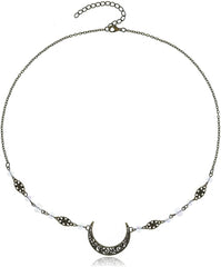 Yalice Boho Crescent Moon Head Chain Vintage Black Crystal Headband Chain Rhinestone Headpieces Witchy Forehead Chain for Women