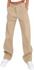 Womens Chinos Pants Skinny Flare Wide Leg Stretchy Work Pants with Pockets Comfy Double Button Formal Office Tall Slacks