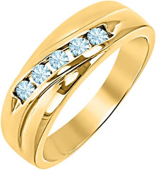 Gold & Diamonds Jewellery 1.2 Ctw Round Cut Aquamarine 14k Black Gold Plated 5-Stone Mens Band Ring Wedding Band Ring for Mens