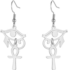 Egyptian Ankh Cross Pendant Earrings Stainless Steel Dangle Hoop Earrings Key of Life Amulet Classic Cross Jewelry for Women Men
