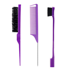 3 Pieces Hair Styling Comb Set Teasing Brush Rat Tail Comb Edge Brush for Edge&Back Brushing, Combing, Slicking Hair for Women (Black)