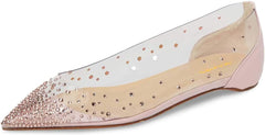 XYD Women Rhinestones Studded Ballet Flats Mesh Rivets Hidden Heels Slip On Pointed Toe Evening Dressy Shoes