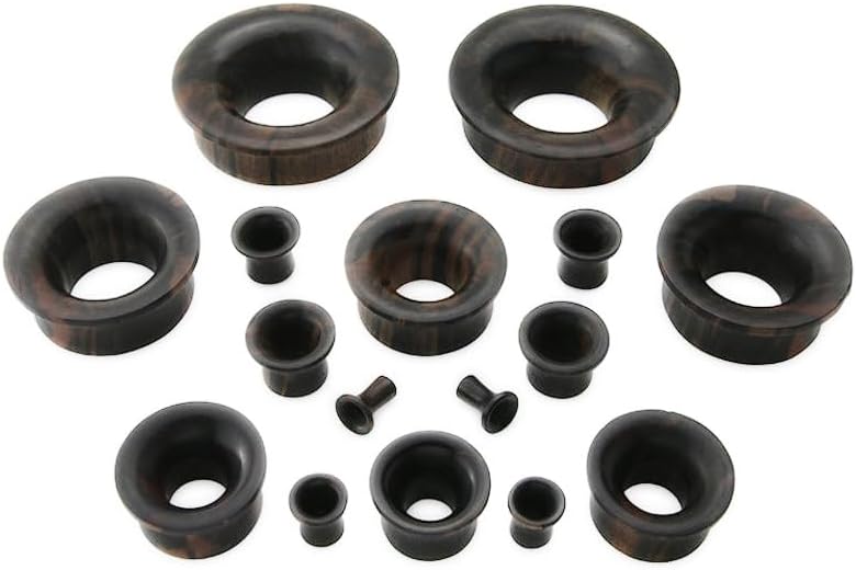 Generic Pair (2PCS) MAYAN BLACK ARENG WOOD TUNNELS Double Flared Gauges Organic Ear Plugs 9337