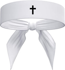 Cross Sports Head Tie Headband Sweat Fitness Black White - Christian Jesus God Scripture Bible Verse Faith Men's Women's Kids