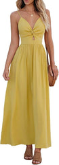 CUPSHE Women Casual Dress Beach Sleeveless V Neck Summer Cutout Spaghetti Straps Formal Maxi Sun Dresses