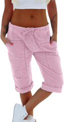 Kubbon Capri Pants for Women Casual Loose-Fit Cuffed Hem Capris Pant Drawstring Elastic Workout Cropped Pants with Pockets