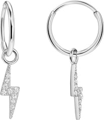 FANSING Earrings for Women Hoop Earrings Trendy Cartilage Earring Hoop Surgical Steel Earrings for Men with Zircon Lightning Charms