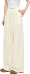 Women's Wide Leg Ice Silk Jeans Fashion Elastic Waist Loose Pants Comfortable Pocket Straight Trousers Female