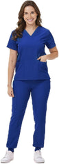 Scrubs Set for Women Nurse Uniform V-Neck Top and Drawstring Jogger Pants with Multi Pocket Nurse Workwear
