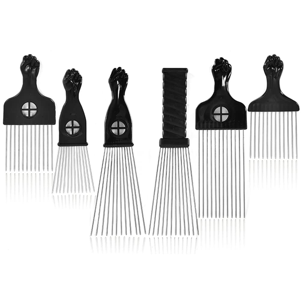 2 Pack Hair Picks for Afro, Curly Hair Styling - Metal Hairdressing Tools for Women and Men (Black)