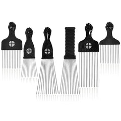 2 Pack Hair Picks for Afro, Curly Hair Styling - Metal Hairdressing Tools for Women and Men (Black)