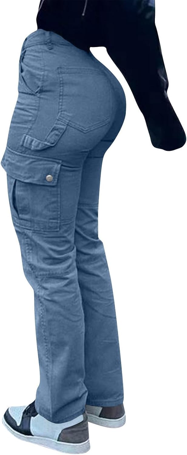 High Waisted Cargo Pants for Women Fashion Straight Wide Leg Streetwear Denim Pants Y2K Jean Trousers with Pockets