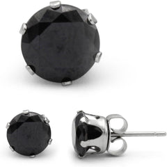 BEBERLINI Round Stud Earrings 14K Gold Plated Silver Black Cubic Zirconia Ear Piercing Stainless Steel Jewelry Men 3-10 mm