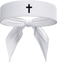 Cross Sports Head Tie Headband Sweat Fitness Black White - Christian Jesus God Scripture Bible Verse Faith Men's Women's Kids