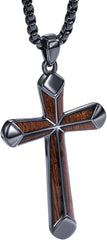 925 Sterling Silver Wooden Cross Necklace for Men Women with Stainless Steel Chain