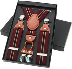 Unisex Vintage Casual Trousers Strap Husband's Gift Leather Alloy Braces Male 4 Clips Suspenders