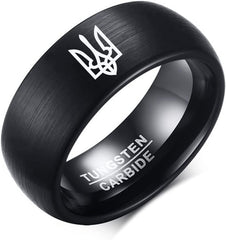 8MM Laser Coat of Arms of Trident Ukraine Flag Symbol Logo Tungsten Carbide Wedding Band Fashion Ring