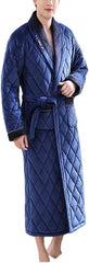 YTR6TW Men's Winter Terry Bathrobe Thick Warm Flannel Robes Luxury Solid Plaid Long Robes Man Towel Robes