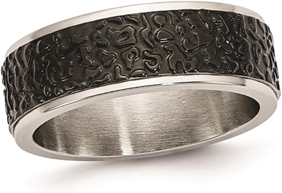 Black Plated Stainless Steel Textured Wedding Band Ring