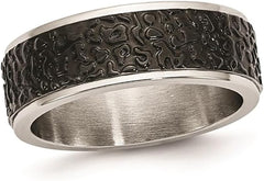 Black Plated Stainless Steel Textured Wedding Band Ring