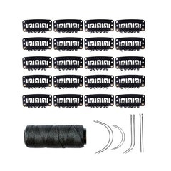 YANTAISIYU 20 Pieces 32mm Hairpieces Snap Clips U Shape Wig Clips for Hair Extensions Making Wig Accessories Set Tools (Black)