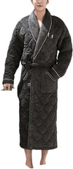YTR6TW Men's Winter Terry Bathrobe Thick Warm Flannel Robes Luxury Solid Plaid Long Robes Man Towel Robes