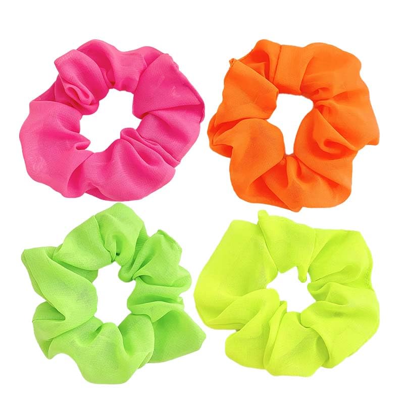 Neon Scrunchies,Neon Hair Accessories,Neon Hair Ties,Hot Pink Scrunchie,80s Hair Accessories for Women,80s Outfits for Women Girls (4 Pack Scrunchies)
