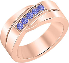 Jeffstone 0.50 Ctw Round Cut Lab Created Tanzanite 14K Gold Plated .925 Silver Engagement Wedding Band Ring For Men's