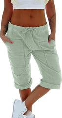 Kubbon Capri Pants for Women Casual Loose-Fit Cuffed Hem Capris Pant Drawstring Elastic Workout Cropped Pants with Pockets