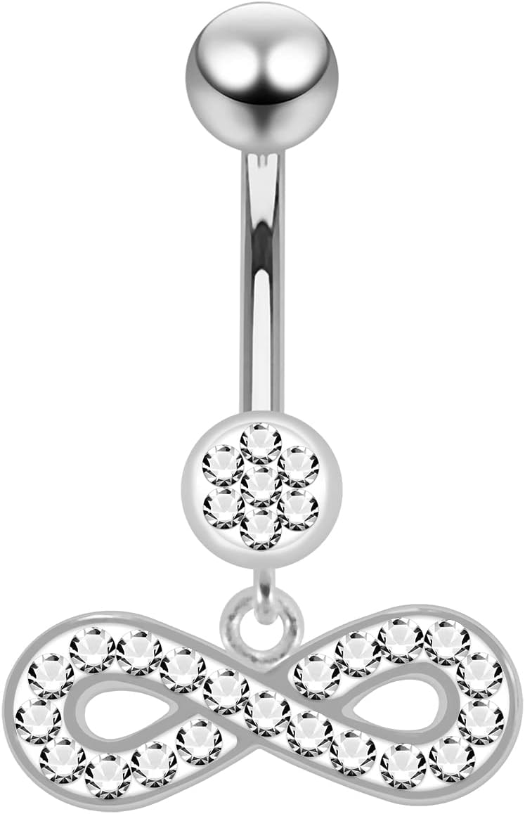 Multi Crystal Gemstone Stylish Round and Infinity Sign Dangling Design 925 Sterling Silver with Stainless Steel Belly Ring - Belly Button jewelry - Navel jewelry
