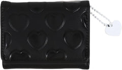 Womens Slim Leather Wallet Cute Heart Embossed Small Trifold Wallet Cash Pocket Card Holder With Id Window(Black)
